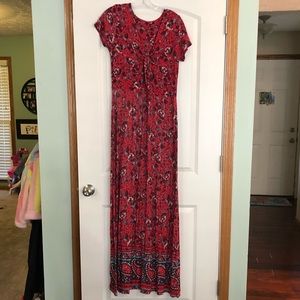 Red floral maxi dress